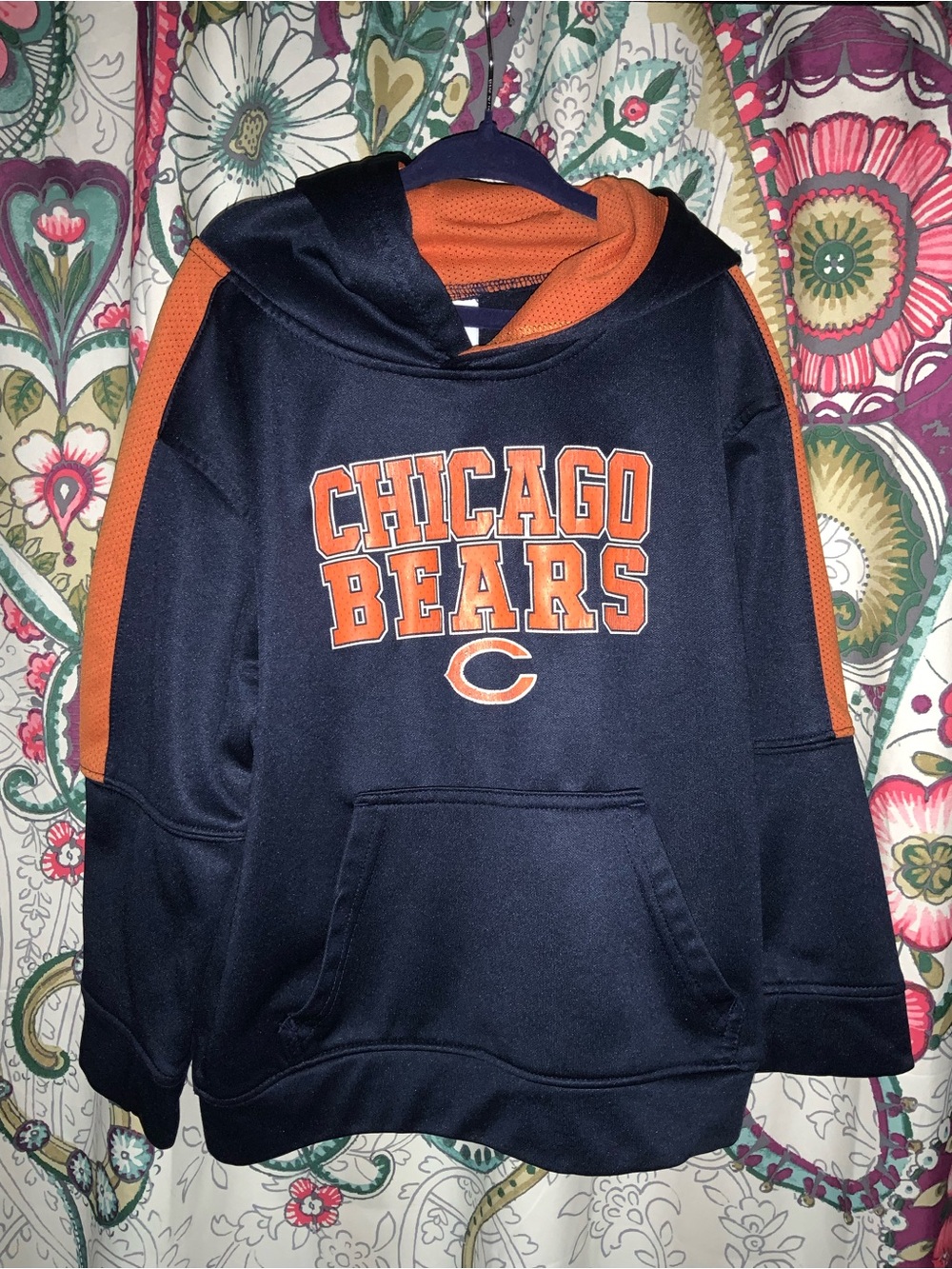 NFL Apparel Kids Chicago Bears Pullover Hooded Sweatshirt Navy Orange XS (4/5)
